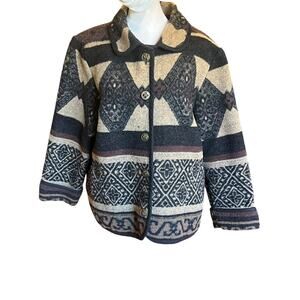 I.V.Y. Petite Medium Brown Aztec Design Button Up Collared Coat Cardigan Jacket